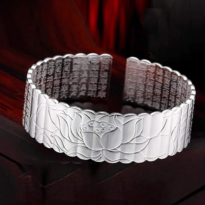 

Lotus Sutra Silver-Plated Colour Mens' Bracelet Tibetan Buddhist Scriptures Language Female Amulet Jewelry Wholesale Bracelet