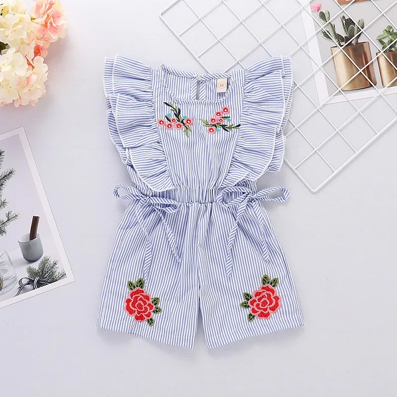

High Quality Summer Baby Girls Embroidery Floral Newborn Sleeveless Bodysuit Cotton Infant Casual Clothes