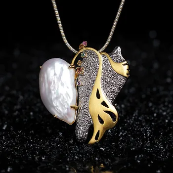 شراءدلاية بروش وبدلاية لؤلؤ باروكي عتيقة من الفضة الإسترليني S925 مزدوجة الاستخدام مجوهرات يدوية الصنع حرفية إيطالية هدية عيد