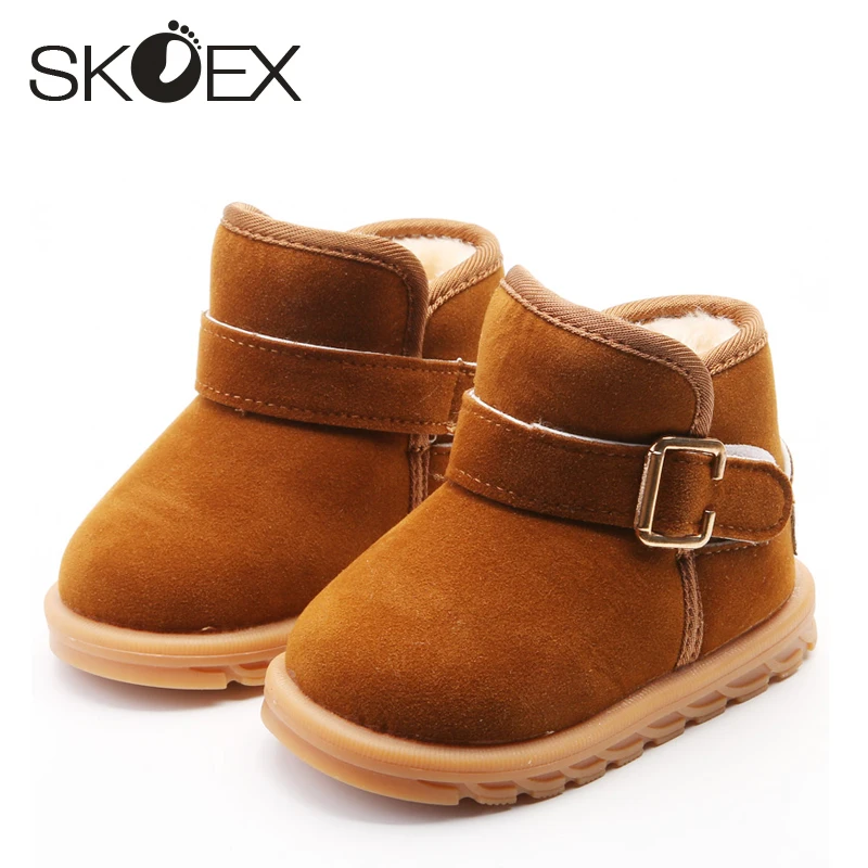 SKOEX зима Зимние сапоги для мальчиков для девочек детские полуботинки добавить из плюша замшевые теплые резиновые детская обувь для маленьких детей
