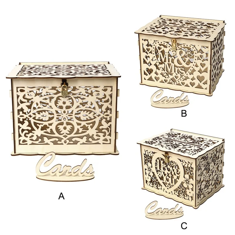  Creative Wedding DIY Wedding Gift Card Box Romantic Wooden Hollow Invitation Card Box Festival Part - 33008053210