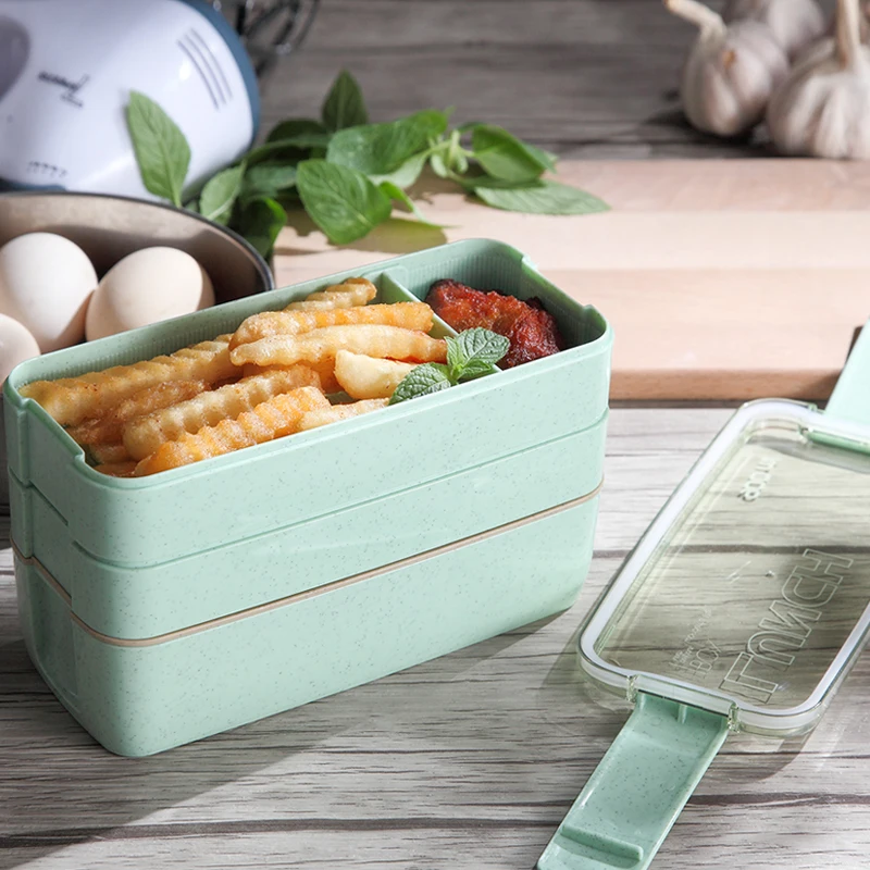 WORTHBUY 3 Layers Japanese Microwave Bento Box Wheat Straw Plastic Lunch Boxs Kids Picnic Camping Container For Food Storage(China (Mainland))