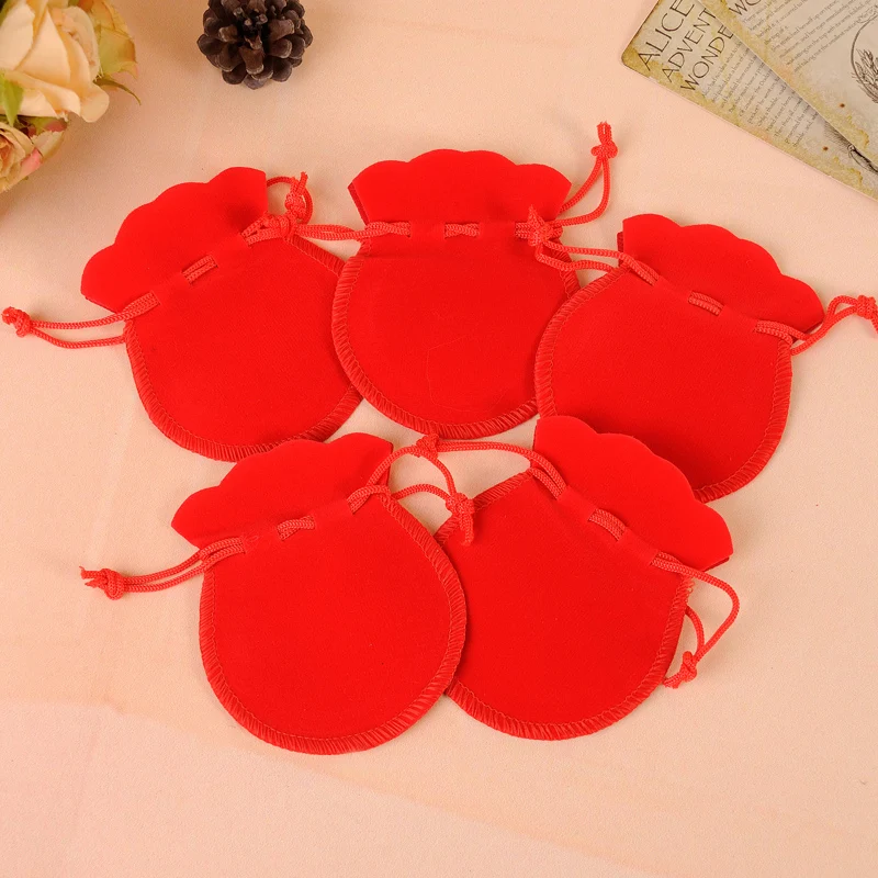 

Top Quality 50pcs/lot 7x9cm Gourd-type Red Velvet Pouches For Jewelry Gift Bag Drawstring Pouch Necklace Packaging