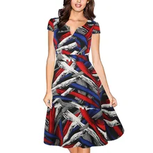 Women font b Elegant b font Plus Size Rockabilly Vintage Cocktail Party Casual Print V Neck