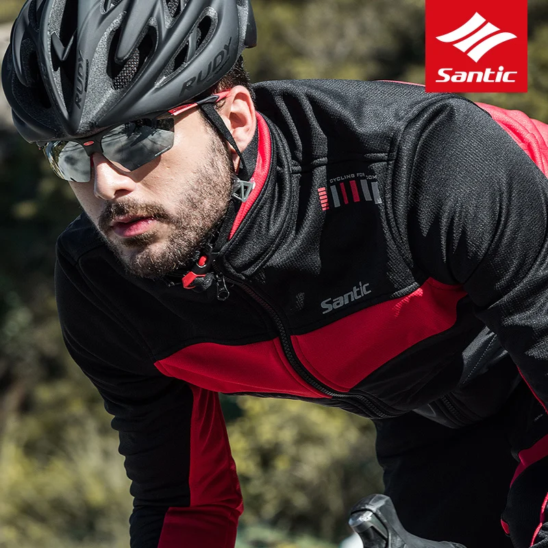 

Santic Winter Cycling Jacket Windproof Warm Thermal Fleece Bike Bicycle Jacket Men Tour de France Cycle Jacket DH Clothing