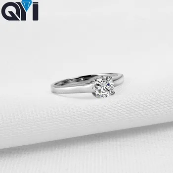 

QYI 925 Sterling Silver Jewelry Halo Ring Women Engagement Jewelry Round Shining Zircon Wedding Rings Gift Jewelry Box
