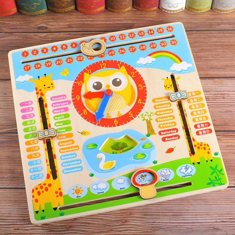 

Kids Learning Calendar Clock table Game Toys Baby Wooden block Model Building Educational Toys for Children Christmas gifts