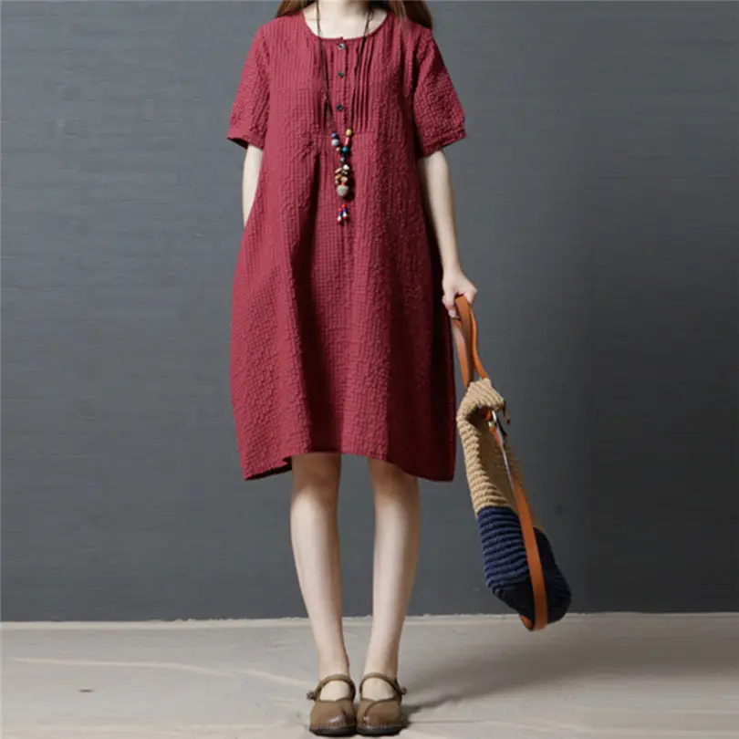 New Fashion Women Girls Summer  Patchwork Short Sleeve Beach O-Neck Loose Sweet Dress Casual Daily dress #5F09 (7)
