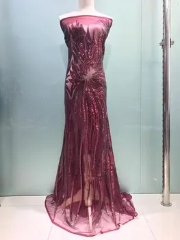 

African Lace Fabric Red African Guipure Lace Fabric With Sequins High Quality French Tulle Lace Embroidered Sequin Fabric