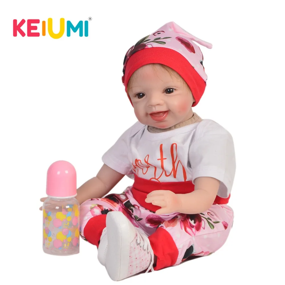 

KEIUMI 22'' Soft Body Silicone Reborn Menina Baby Dolls Real Like Smiling Reborn Boneca 55 cm Toys Kids Playmate PP Cotton Doll