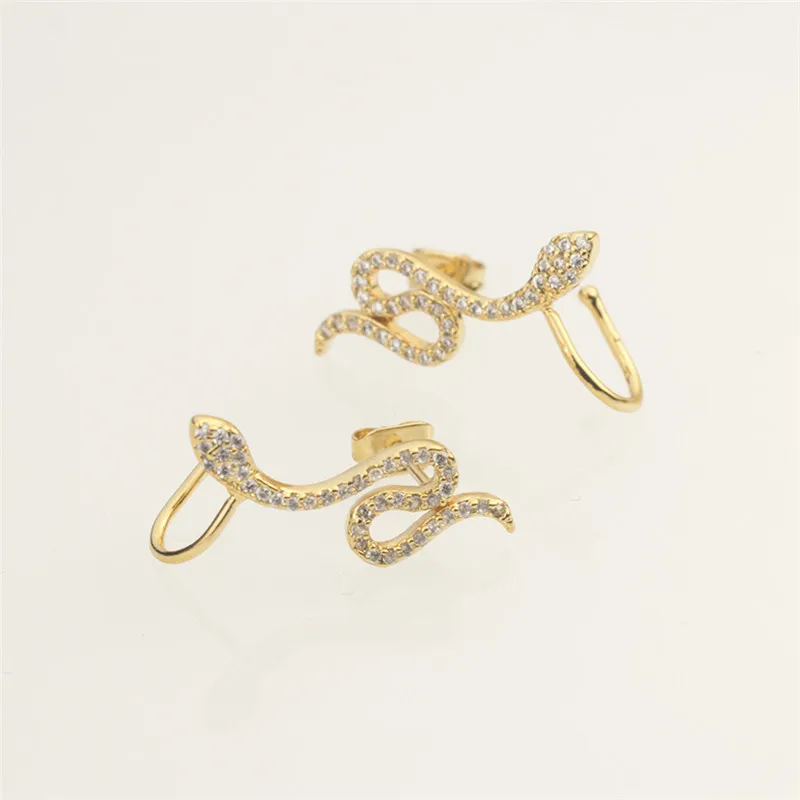 Rose Gold Color Paved Crystal Snake Ear Clip Painless Statement Jewelry Female Medusa Serpent Earings Bridesmaids Sister Gifts|earrings gift|earrings