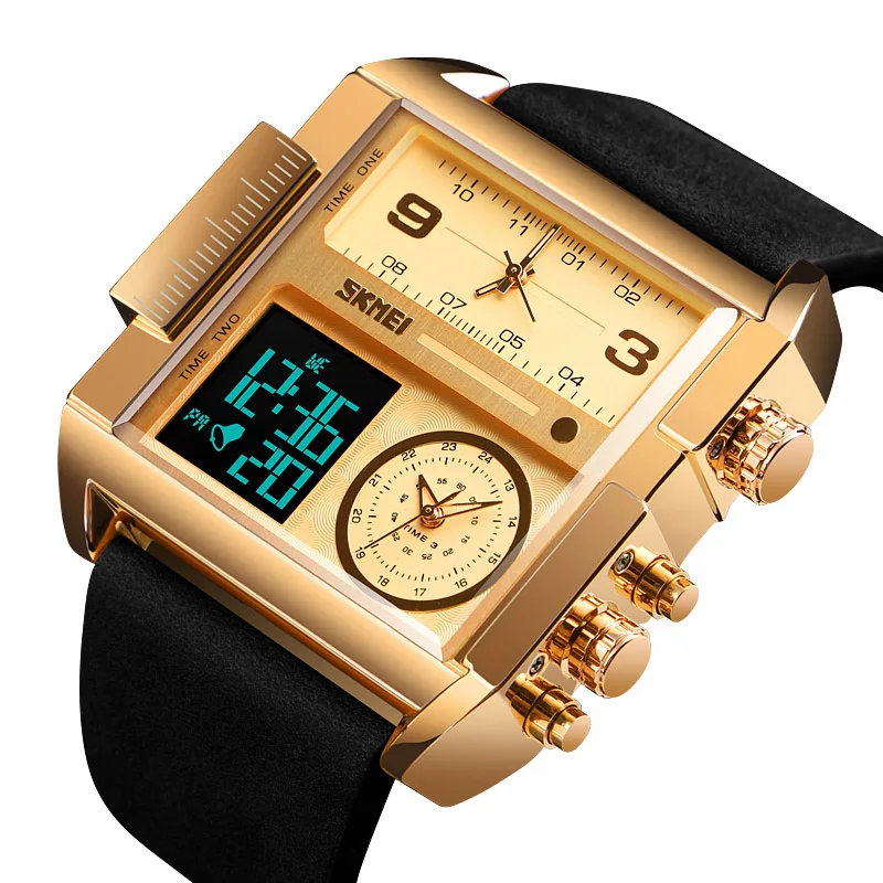 Rectangle Luxury Top brand Quartz Watch Men Leathe