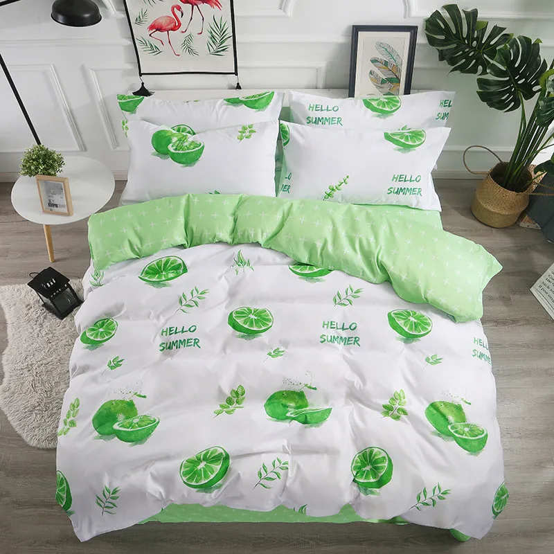 

Green Lemon 3-4pcs/lot AB Sides Duvet Cover Sets 100% Polyester Bedding Sets for Kids Adults Single Double Bed XF611-34