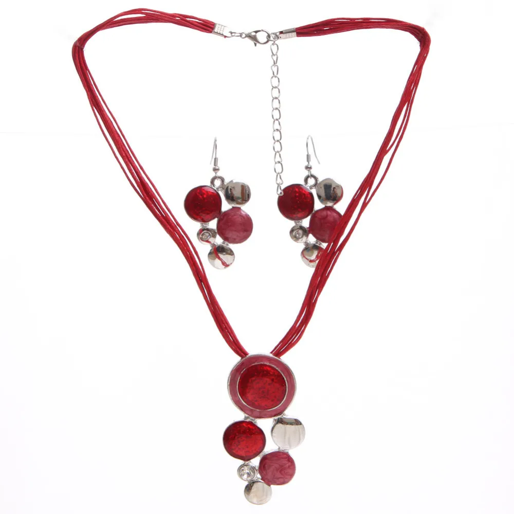 Модные брендовые Ювелирные наборы красная веревка цепь круглые бусины кулон ожерелье Висячие серьги Высокое качество Свадебные украшения