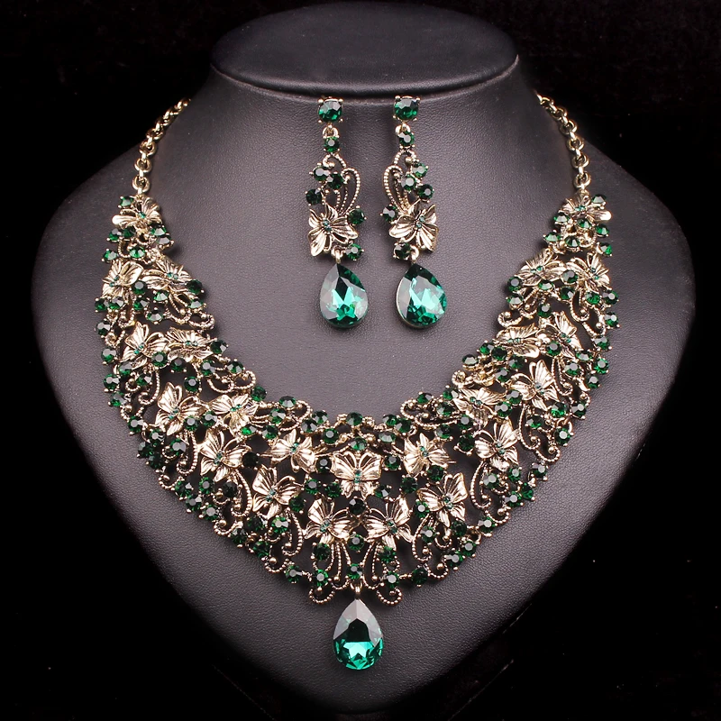 

Fashion Necklace Earring Sets Vintage Bridal Jewelry Sets Rhinestone Party Wedding Costume Accessories Decoration Bride Women