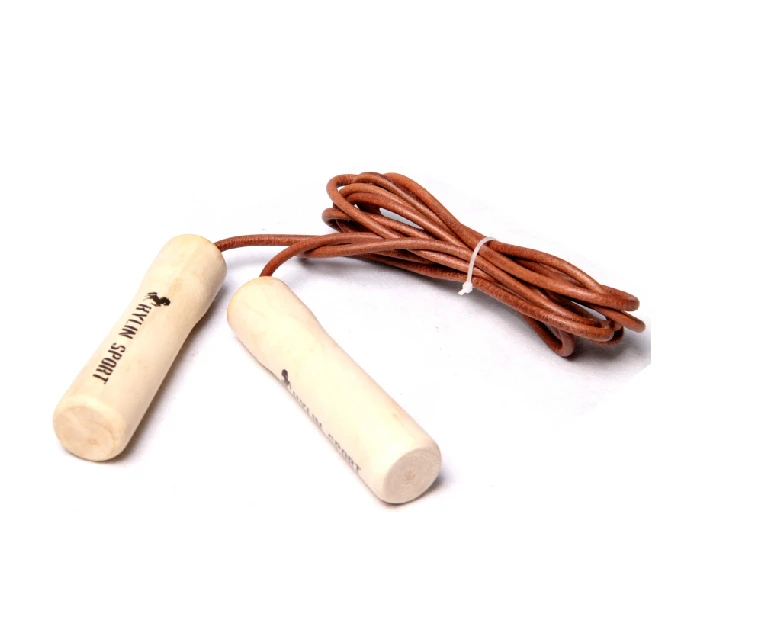 

High-grade solid wood handle cowhide jump rope Professional quality goods bearing