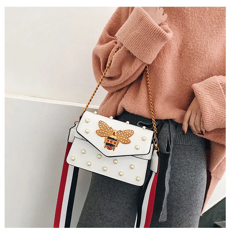 Women's Pearl Bee Leather Handbags Crossbody Bags for Women 2018 Italian Style Luxury Chain Clutch Designer Female Shoulder Bag (16)
