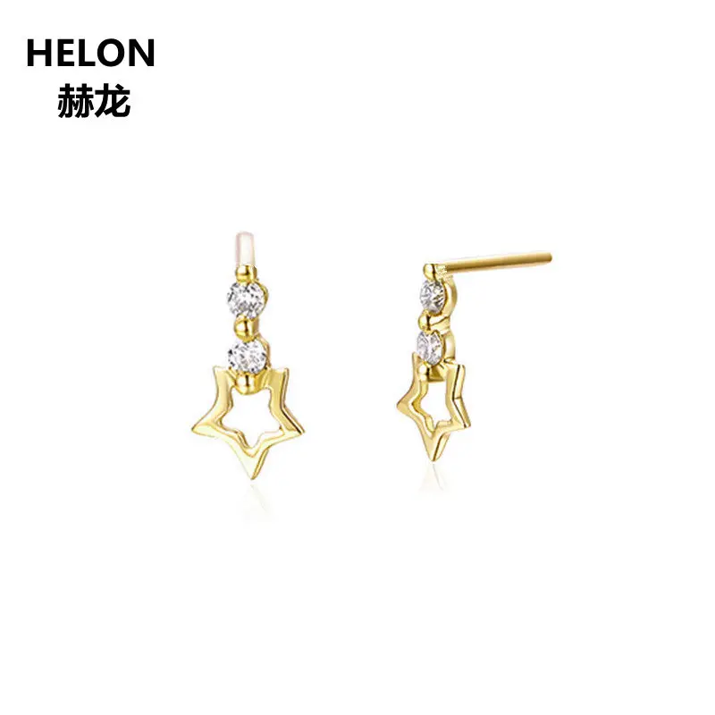 

Solid 14k Yellow Gold Women Stud Earrings Trendy Star Earrings Natural White Topaz