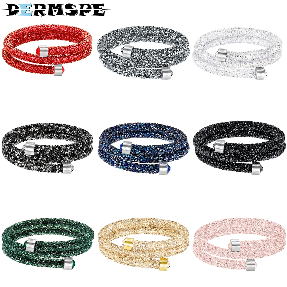 

DERMSPE CRYSTALDUST Out Of Print Red Bangle Personality Simple Heaven Light Gray Double Circle Bracelet Polychromatic Sets