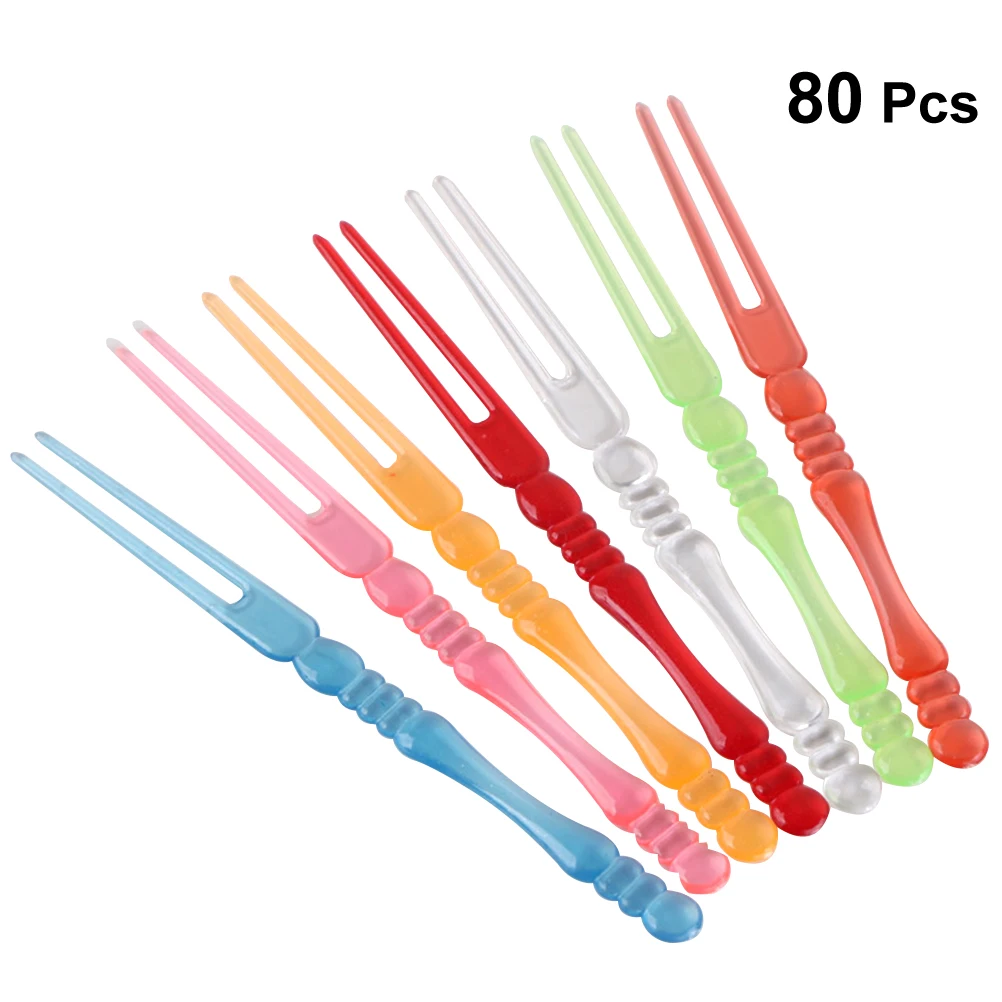 

80pcs Colorful Plastic Fruit Picks Assorted Disposable Appetizer Picks Dessert Forks Cupcake Forks For Pastry Cakes Cocktail
