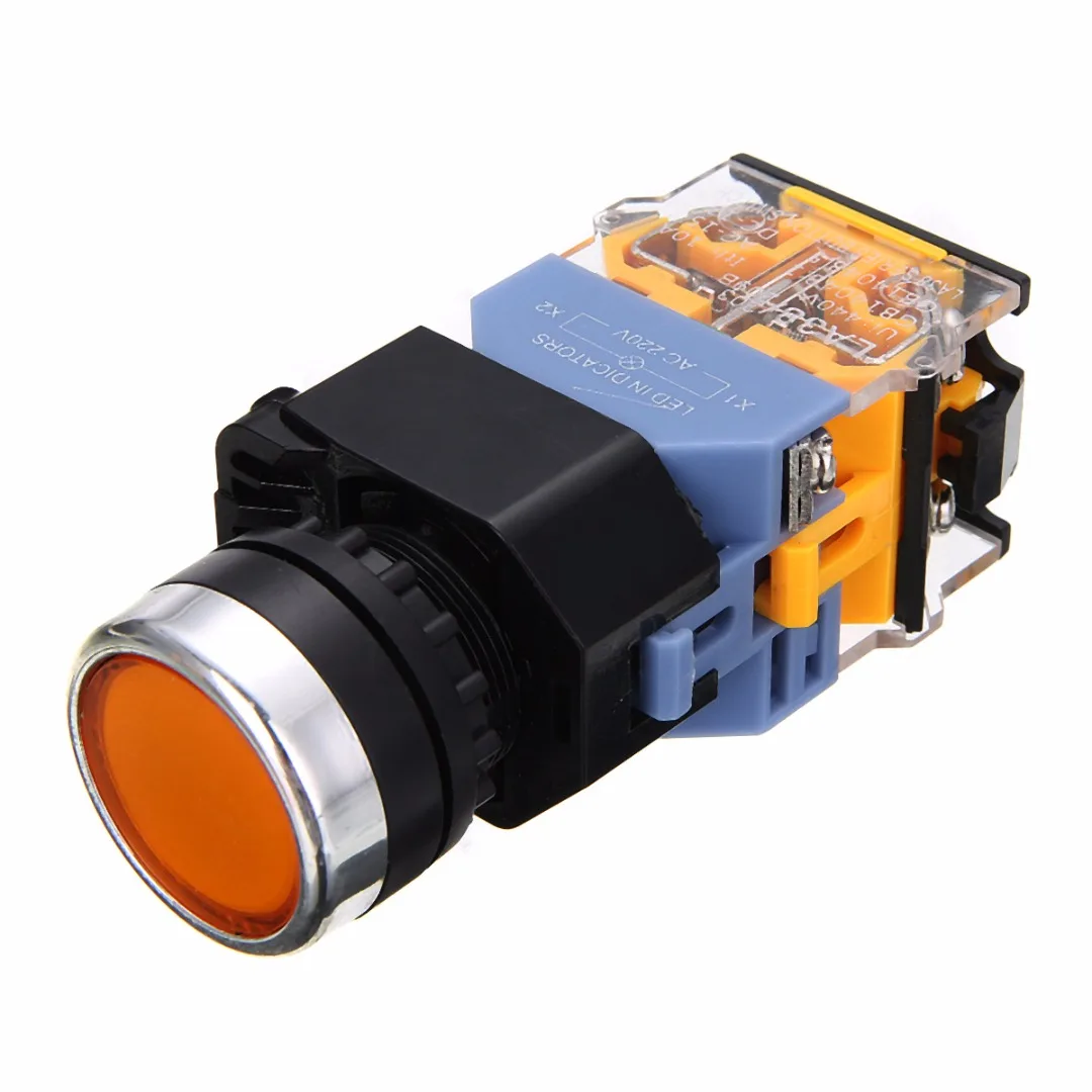 NO+NC START STOP DPST LED Momentary Push Button Switch AC 220V For Starter Contactor Relay Mayitr