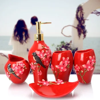 

Wedding Washing Set Brushing Cup Toothbrush Holder Soap Table Toilet Set Kit Wedding Festive Resin Cup LO728343