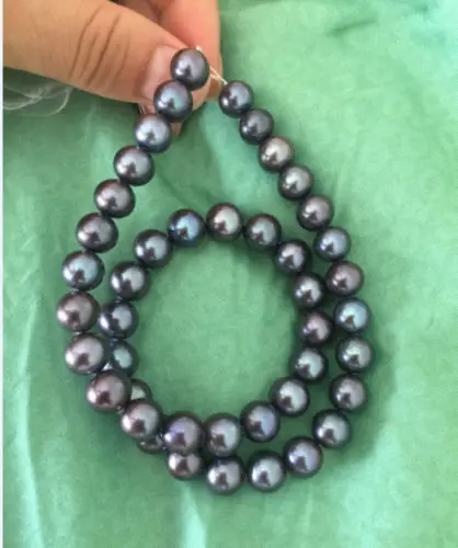 

AAA10-11mm round tahitian black green red multicolor pearl necklace 20" 14k/20 gold