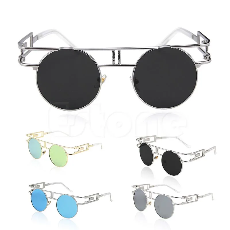 1 шт Мужские Женские Ретро стимпанк круглые металлические оправы зеркальные линзы очки солнцезащитные очки