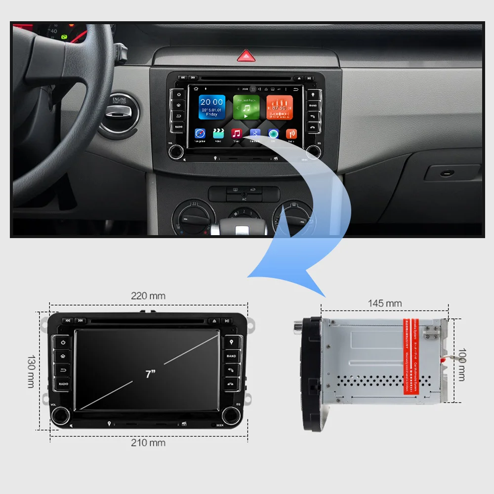 Sale Eunavi 2 Din Android 9.0 Car DVD Player Audio Radio GPS navigation For VW GOLF 6 Polo Bora JETTA B6 PASSAT Tiguan SKODA OCTAVIA 1