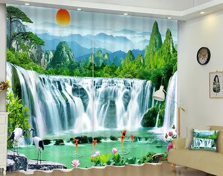 Китайский пейзаж, живопись, Роскошные 3D занавески на окна для гостиной, кровати, комнаты, Затемненные занавески, для офиса, отеля, гобелены, Cortinas - Цвет: 3