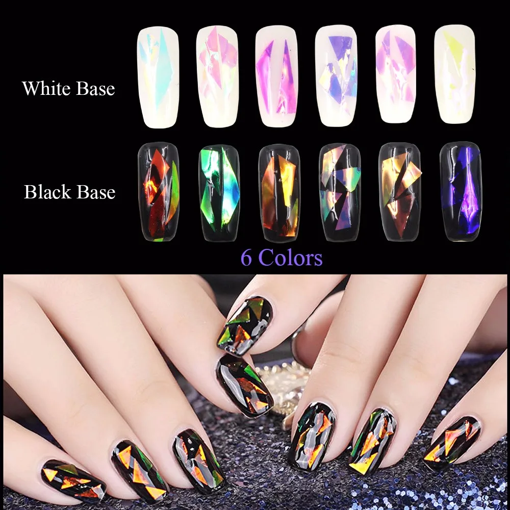 6 Pack Nail Sticker Broken Glass Water Decals Mirror Effect For