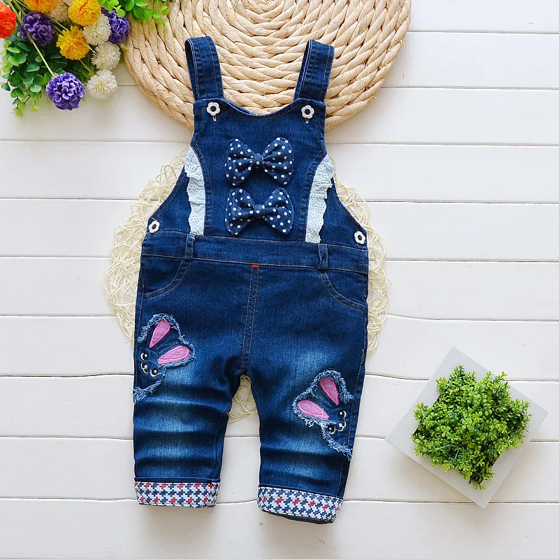 

BibiCola Baby Girls Pants 2018 Spring Autumn Kids Cartoon Jeans for Little Girls Strap Pants Toddler Girls Bib Jumpsuit Trousers