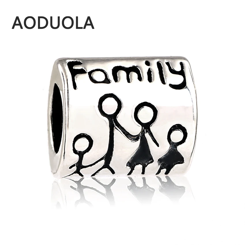 

10 Pcs a Lot Silver plated Cylinder Shape with family letter Beads DIY Metal Spacer Bead Charms Fit For Pandora Charms Bracelet