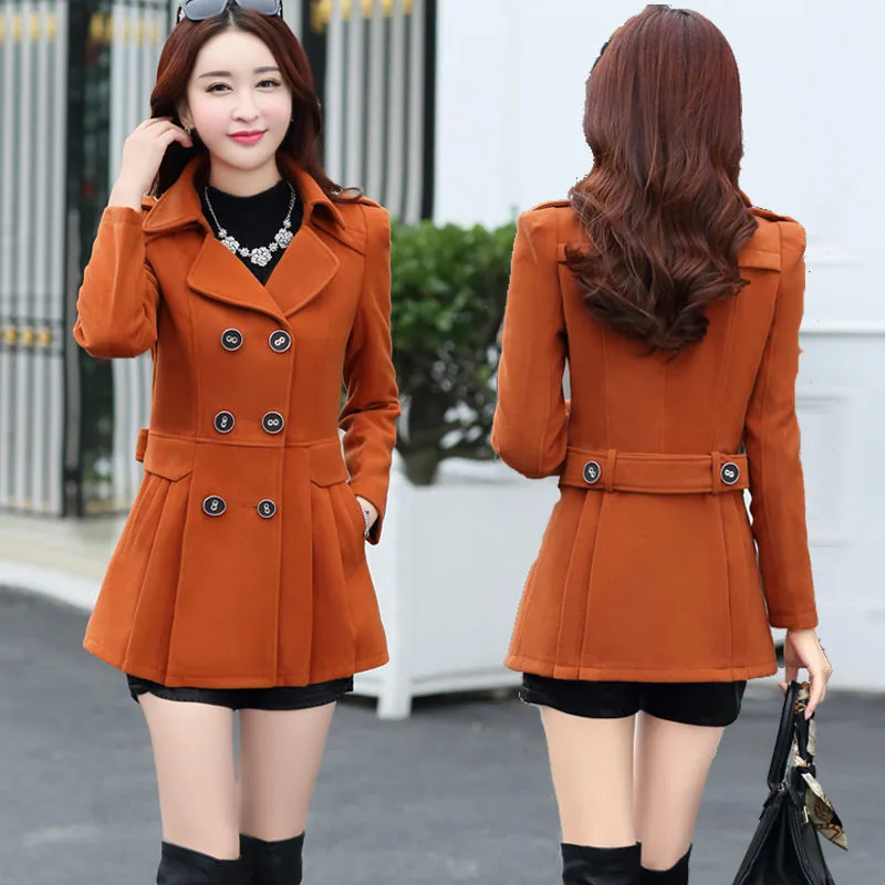 

Elegant office lady Wool Coat Autumn Winter Overcoat Women Double Breasted Lapel Woolen Jacket Overcoat Female Coat Outwear