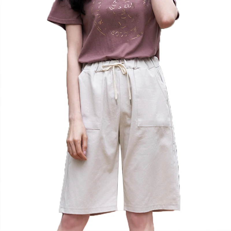 

New Half Pants Women Summer Slim High-waist and Wide-legged Recreational Trousers Straight-barrel Large-Size Elastic Five Pants