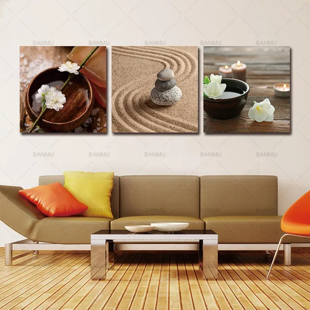 Zen Canvas Art Decor Modern Flower In Bowl With Water And Candle Zen Canvas Art Decor Modern Flower In Bowl With Water And Candle Wall