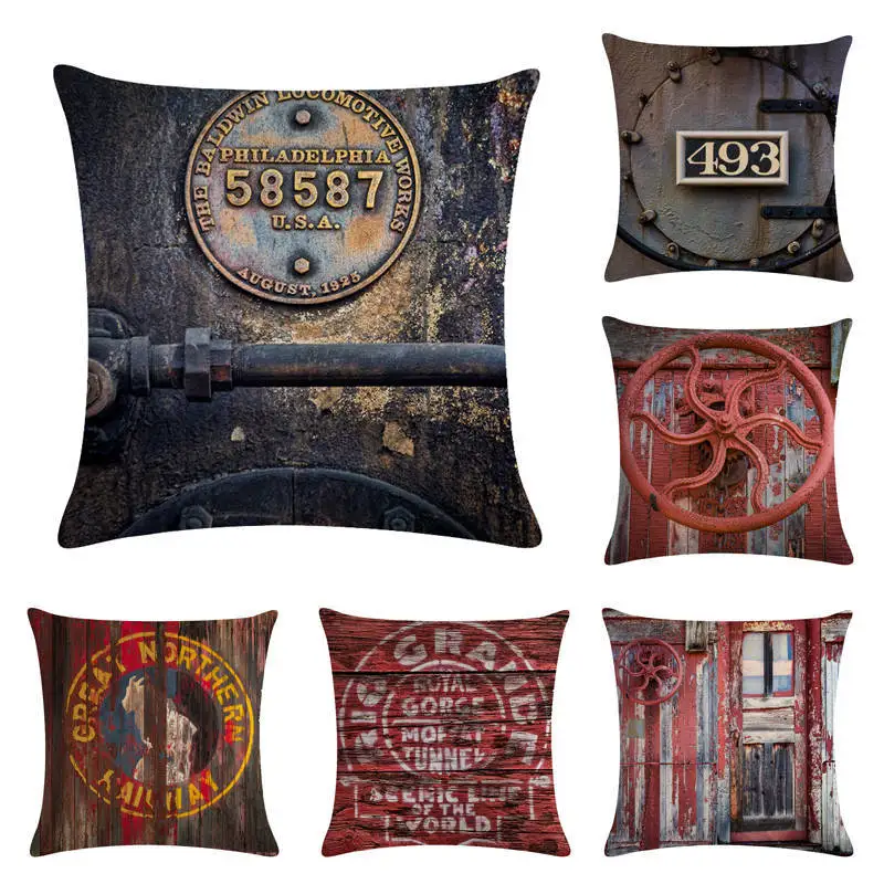 

Retro Steam Train Designs Industrial Revolution Pillowcase Cotton Linen Car Seat Cushion Cover 45x45cm Throw pillow Cover