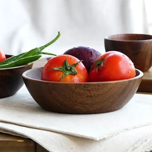 High Quality Kitchen Wooden Salad Bowls 2 Sizes Large Small Acacia Wood Bowl Set Fruit Food Serving Bowl Plate Wood Tableware