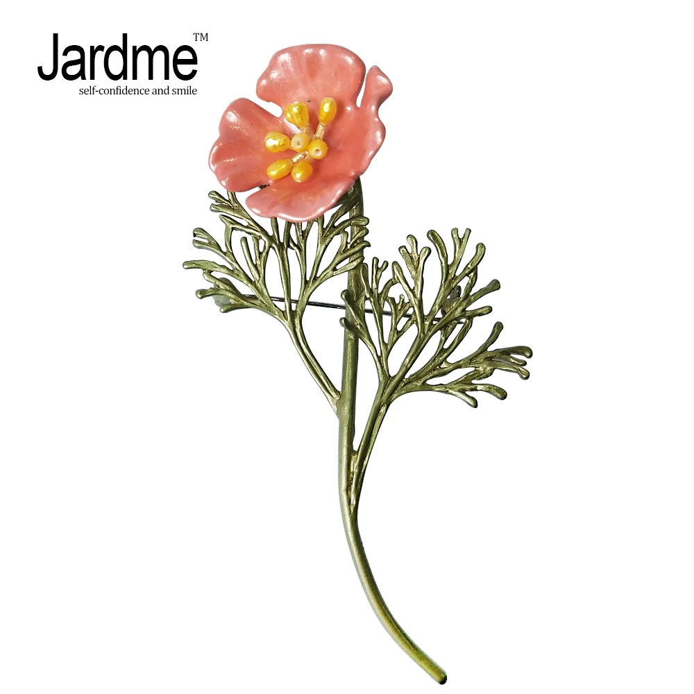 Jardme оранжевый цветок мака Винтаж брошь ювелирные изделия натуральным жемчугом