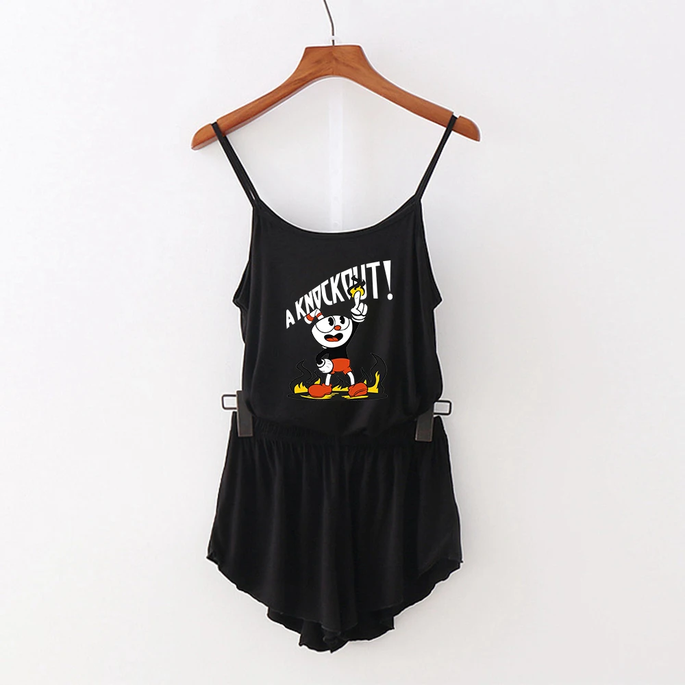 

Game Cuphead Camisole two piece set Cool Women Camisole Oversize Navel sleeveless waistcoat and Kpop Shorts Pants Sexy Summer