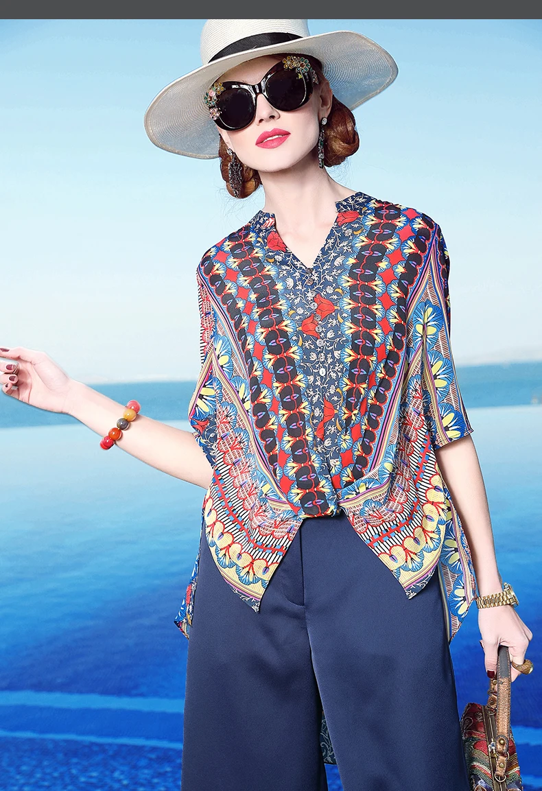 2018 spring new seven minutes sleeved silk shirt girl loose shirtloose
