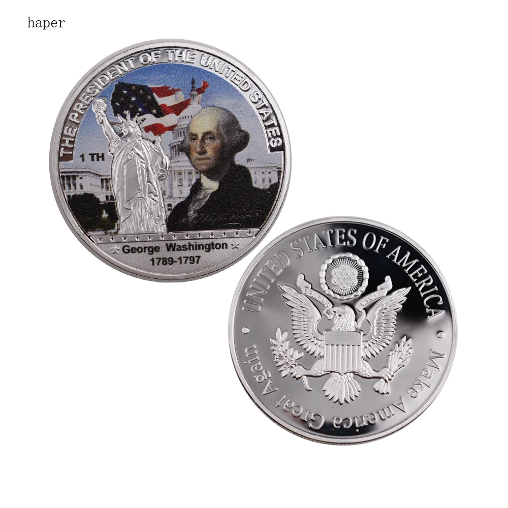 

American Colorful Metal 1th US President Souvenir Coin 999.9 Silver Plated George Washington Challenge Coin for Gifts