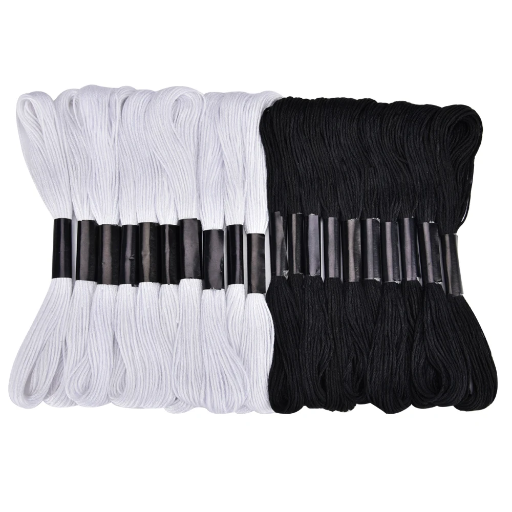 

20pcs Black and White Cross Stitch Thread Embroidery Floss Skeins Black Color Hand Sewing Threads DIY Craft Needlework Accessory