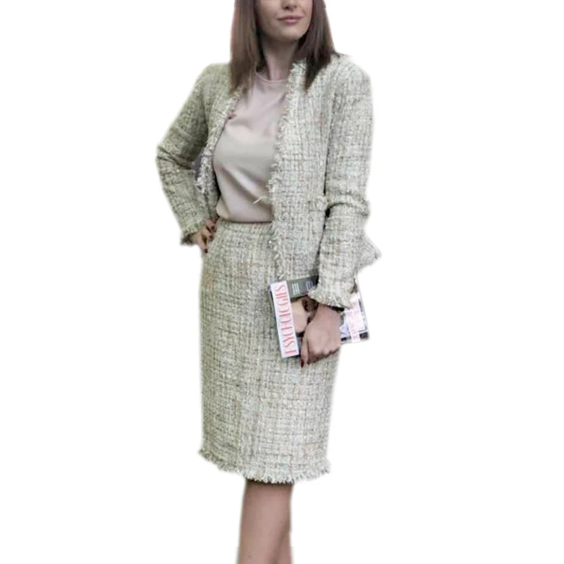 Women's skirt suit Professional tweed jacket + skirt 2020 spring / autumn / winter women's jacket ladies 2 piece skirt suit