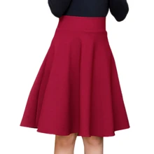 Новые женские осенние зимние черные красные плиссированные женские юбки средней длины офисные женские юбки с эластичной талией Большие размеры юбки O343