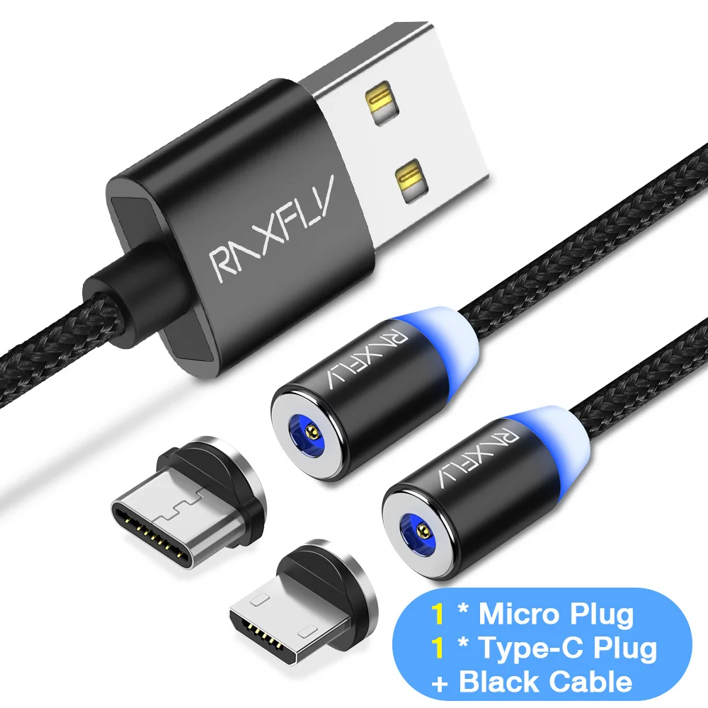 2 в 1 Магнитный кабель RAXFLY Lighting to usb type C кабель для iPhone X 7 XS Max Магнитная Зарядка Micro USB провод магнит зарядное устройство - Цвет: Micro USB Type C