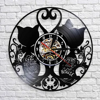 

Cat Couple Wall Clock Vintage Vinyl Record Wall Clock Watch Kitty Pet Animal Wall Art Decor Unique Housewarming Gift Idea