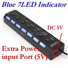 7 портов USB 2,0 концентратор высокоскоростной кабель питания с светодиодный светильник Индикатор ВКЛ/ВЫКЛ переключатель адаптер для ПК настольный ноутбук