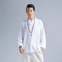 Лен mem рубашки v-образным вырезом Повседневная 2017 Новый китайцы стиль одежда свободные модные удобные мужской рубашки SY0009