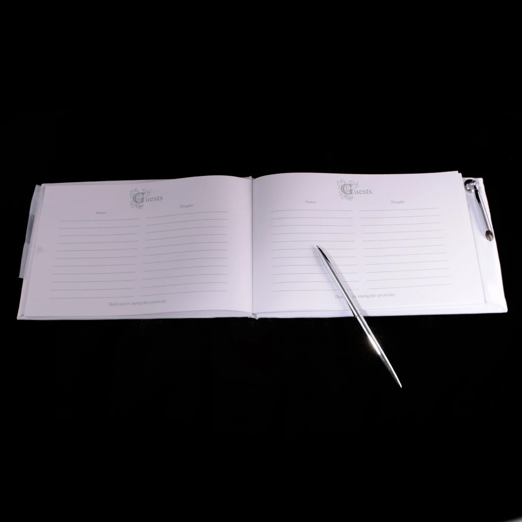 Wedding Party Reception Guestbook and Pen Set Tulle Crystal Sign Book for Party Wedding Meeting Supplies-White